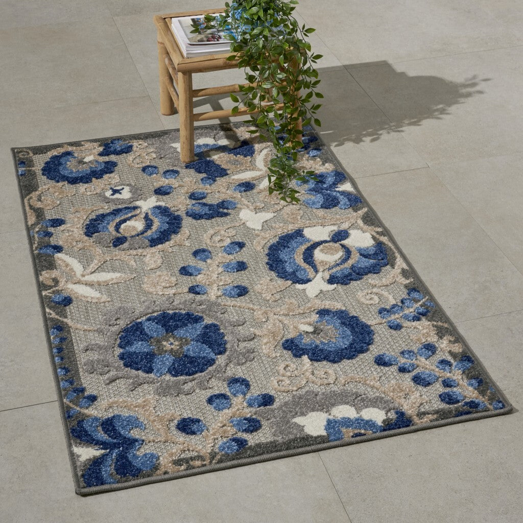 3' X 4' Natural And Blue Indoor Outdoor Area Rug
