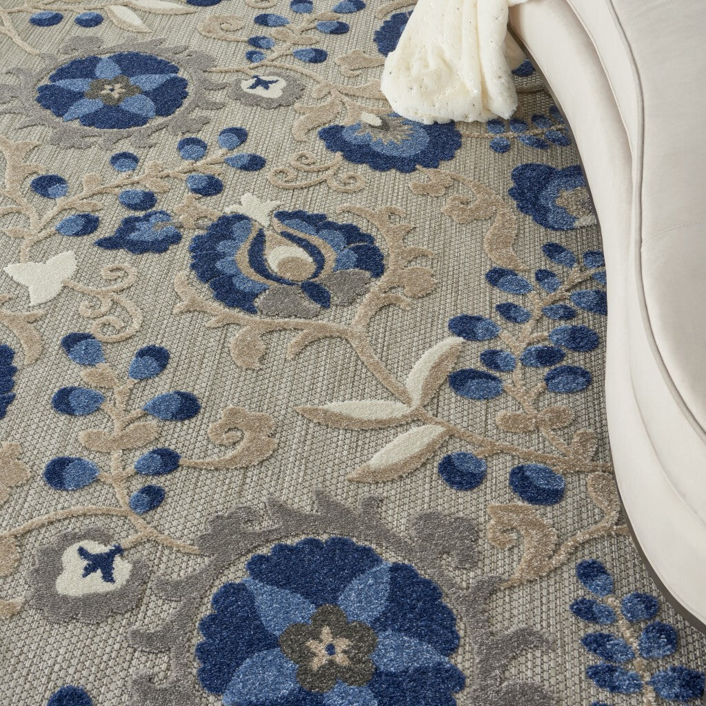 4' X 6' Natural And Blue Indoor Outdoor Area Rug