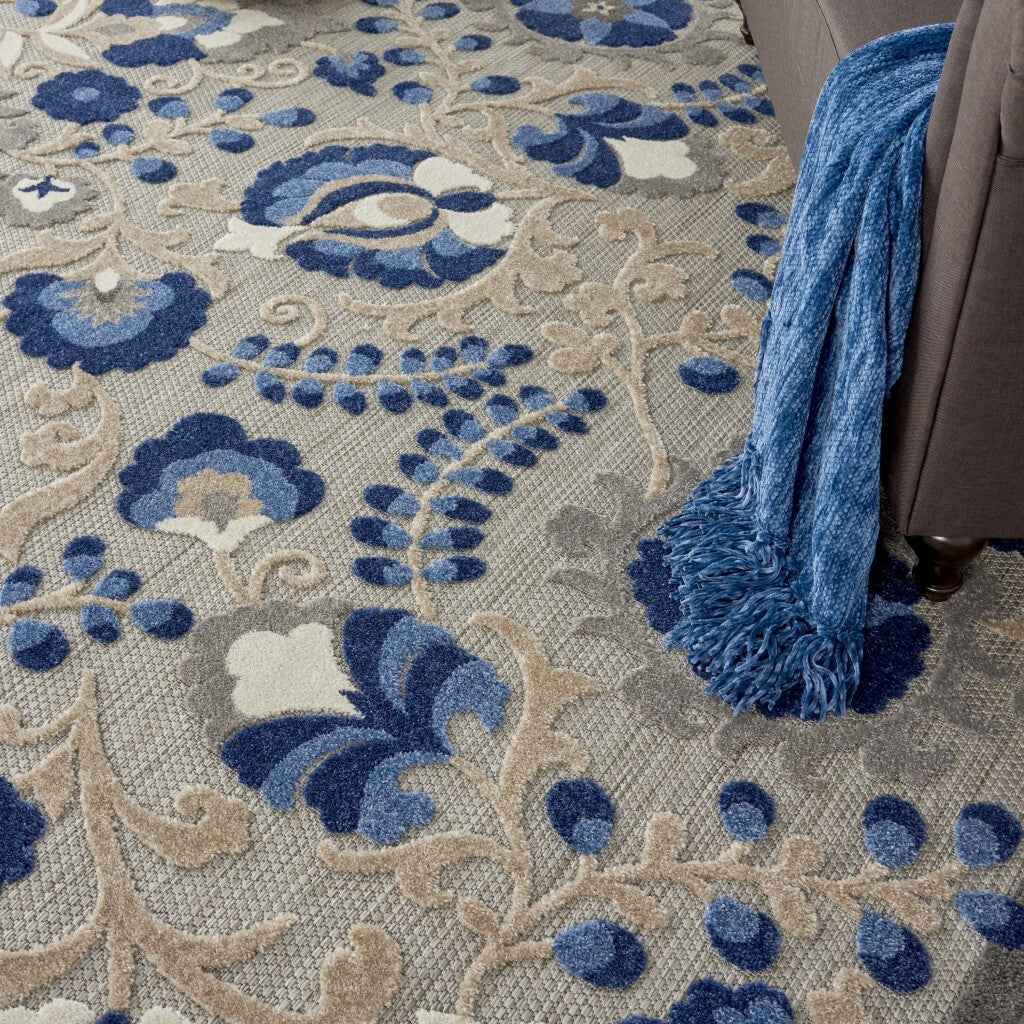 7' X 10' Natural And Blue Indoor Outdoor Area Rug