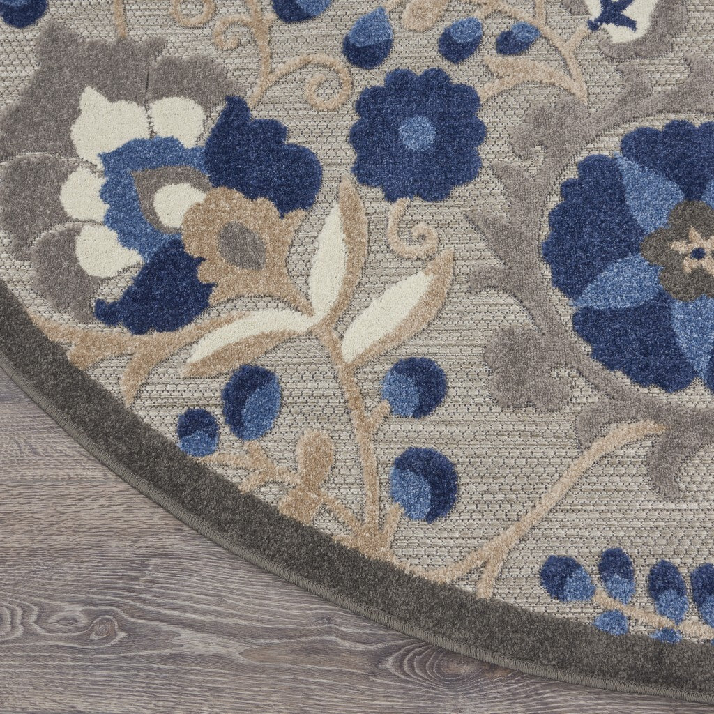 8' Round Natural And Blue Indoor Outdoor Area Rug