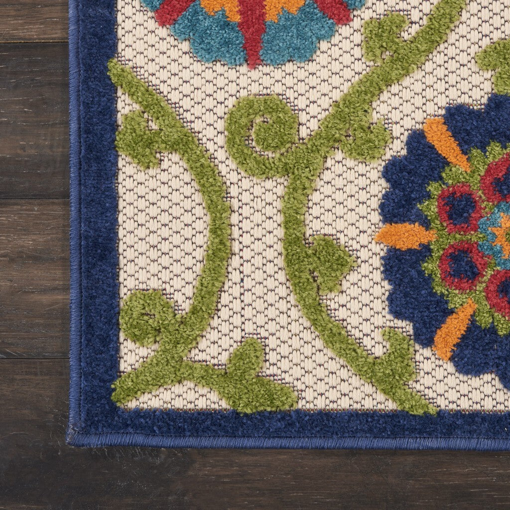 2' X 12' Blue Vines Indoor Outdoor Runner Rug