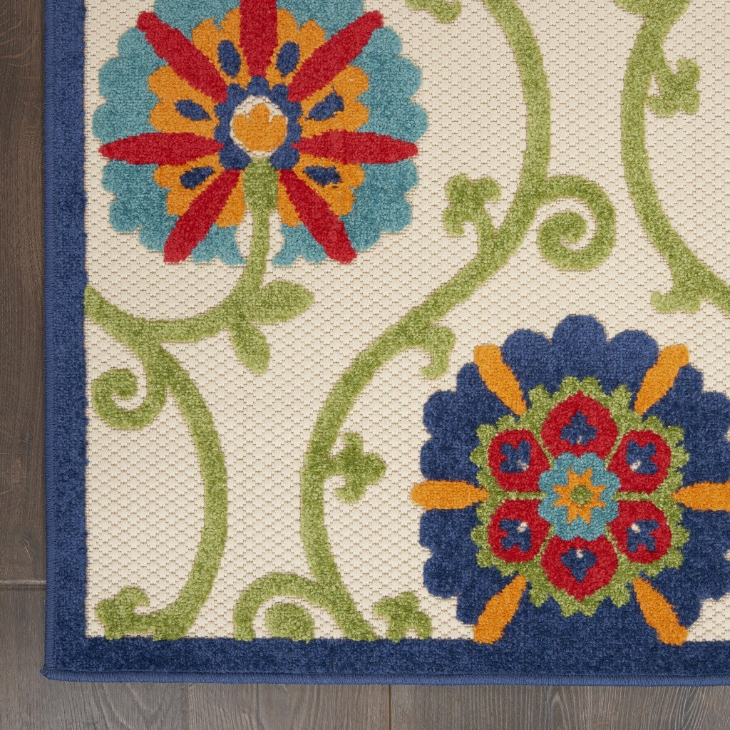 4' X 6' Blue Floral Vines Indoor Outdoor Area Rug
