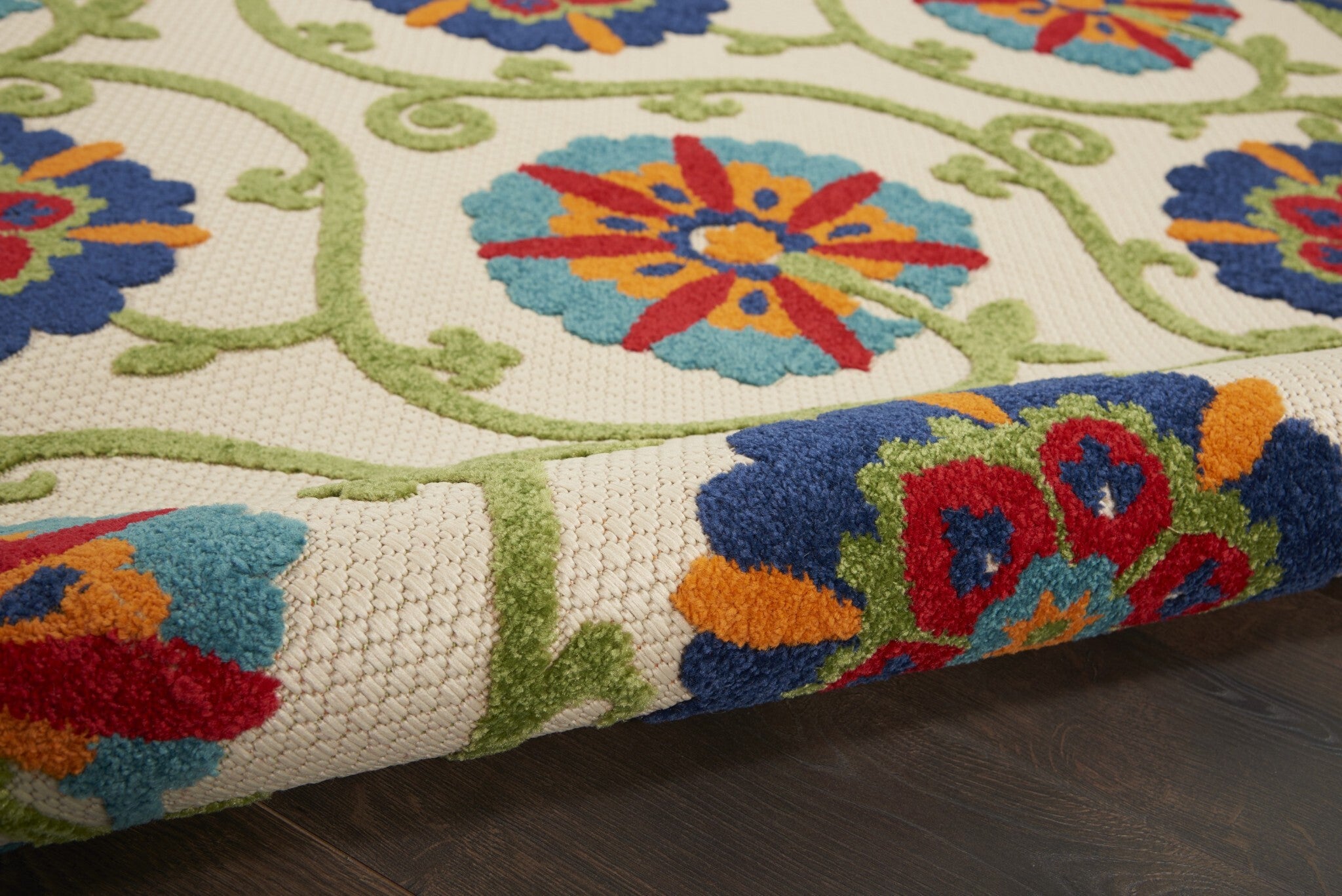 4' X 6' Blue Floral Vines Indoor Outdoor Area Rug