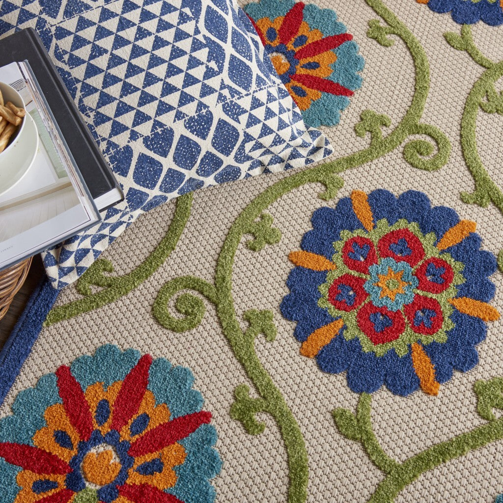 4' X 6' Blue Floral Vines Indoor Outdoor Area Rug