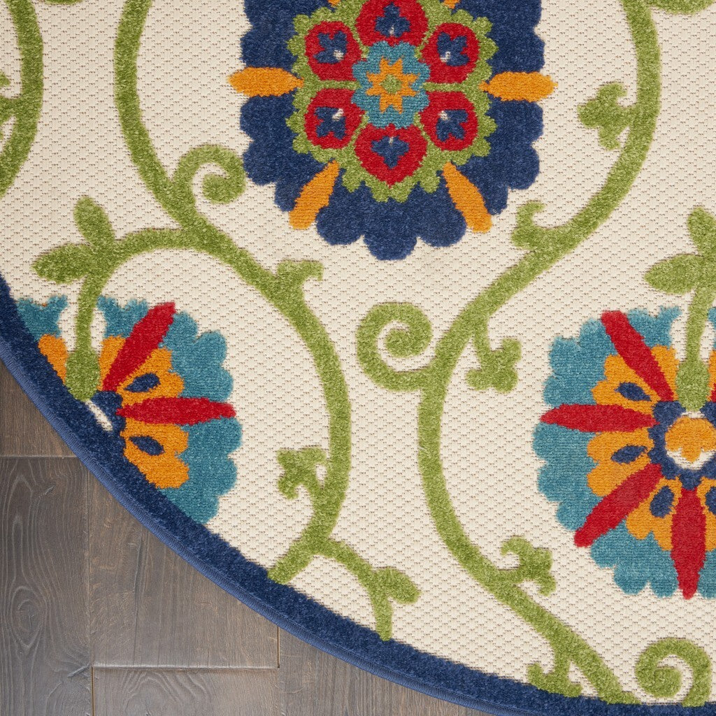 5' Round Blue Vines Indoor Outdoor Area Rug