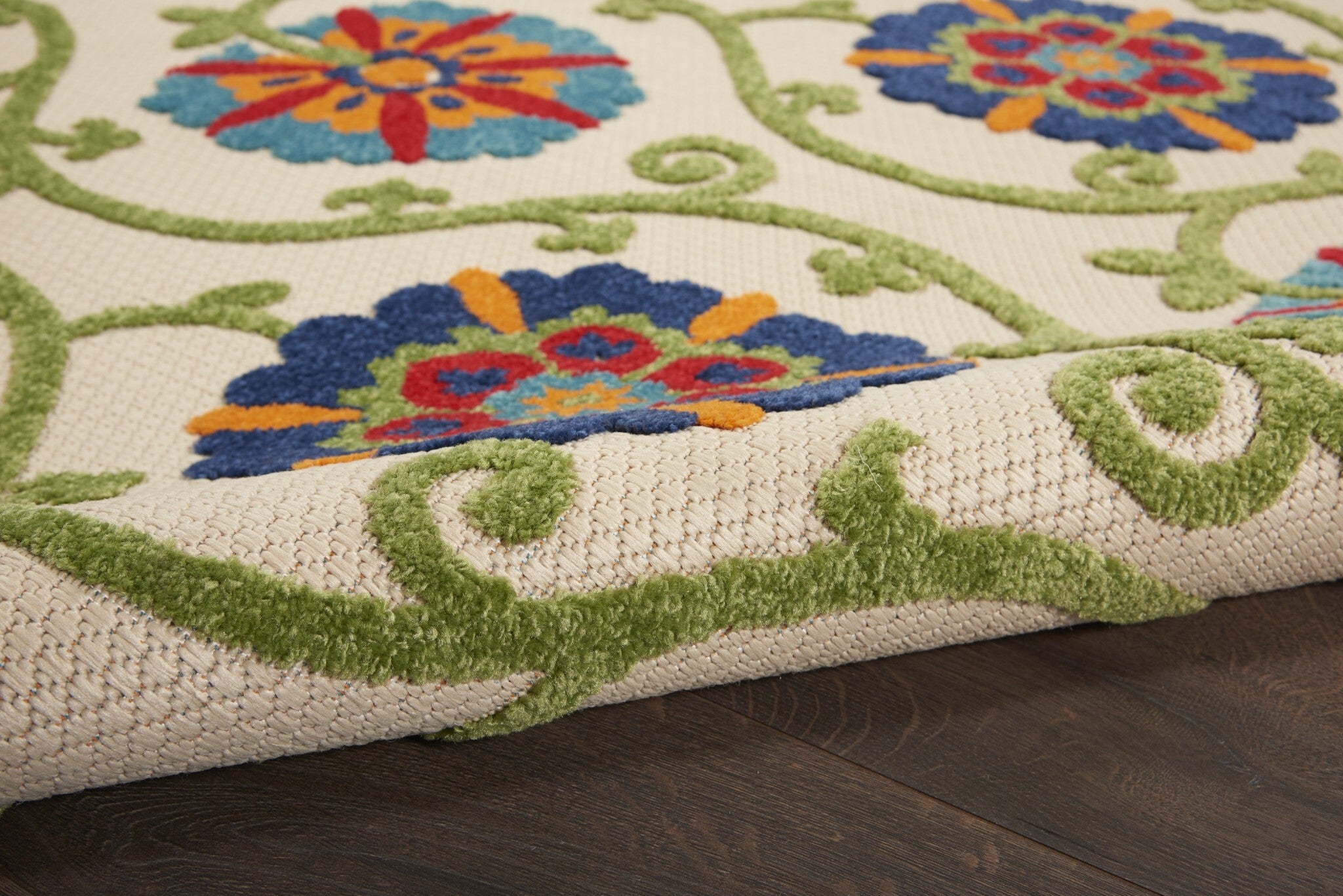 5' Round Blue Vines Indoor Outdoor Area Rug