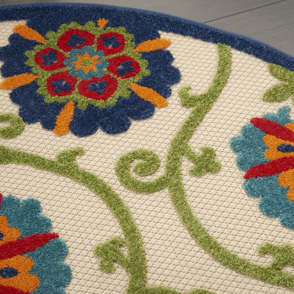5' Round Blue Vines Indoor Outdoor Area Rug