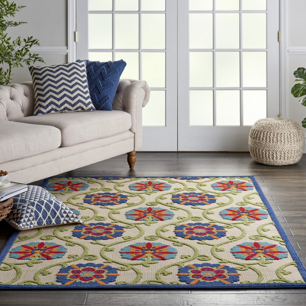 6' X 9' Blue Vines Indoor Outdoor Area Rug