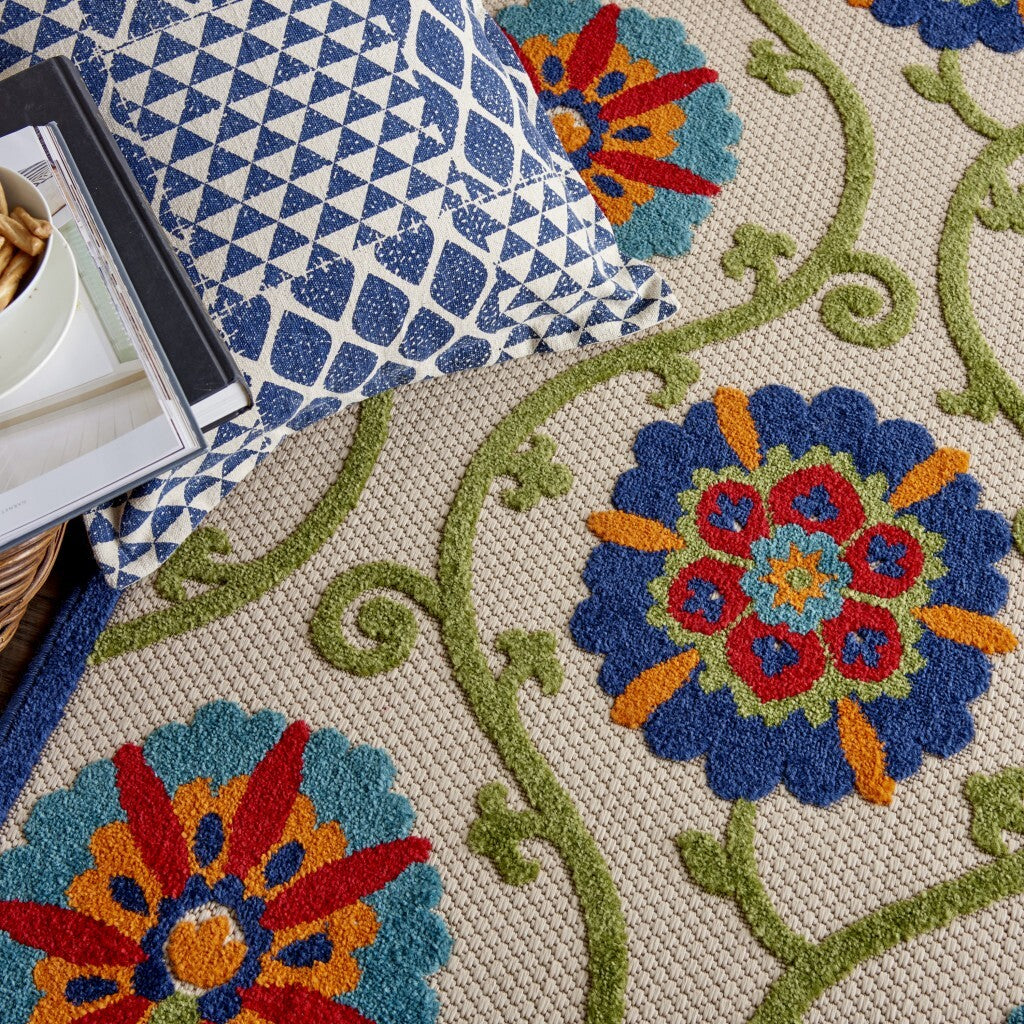 6' X 9' Blue Vines Indoor Outdoor Area Rug