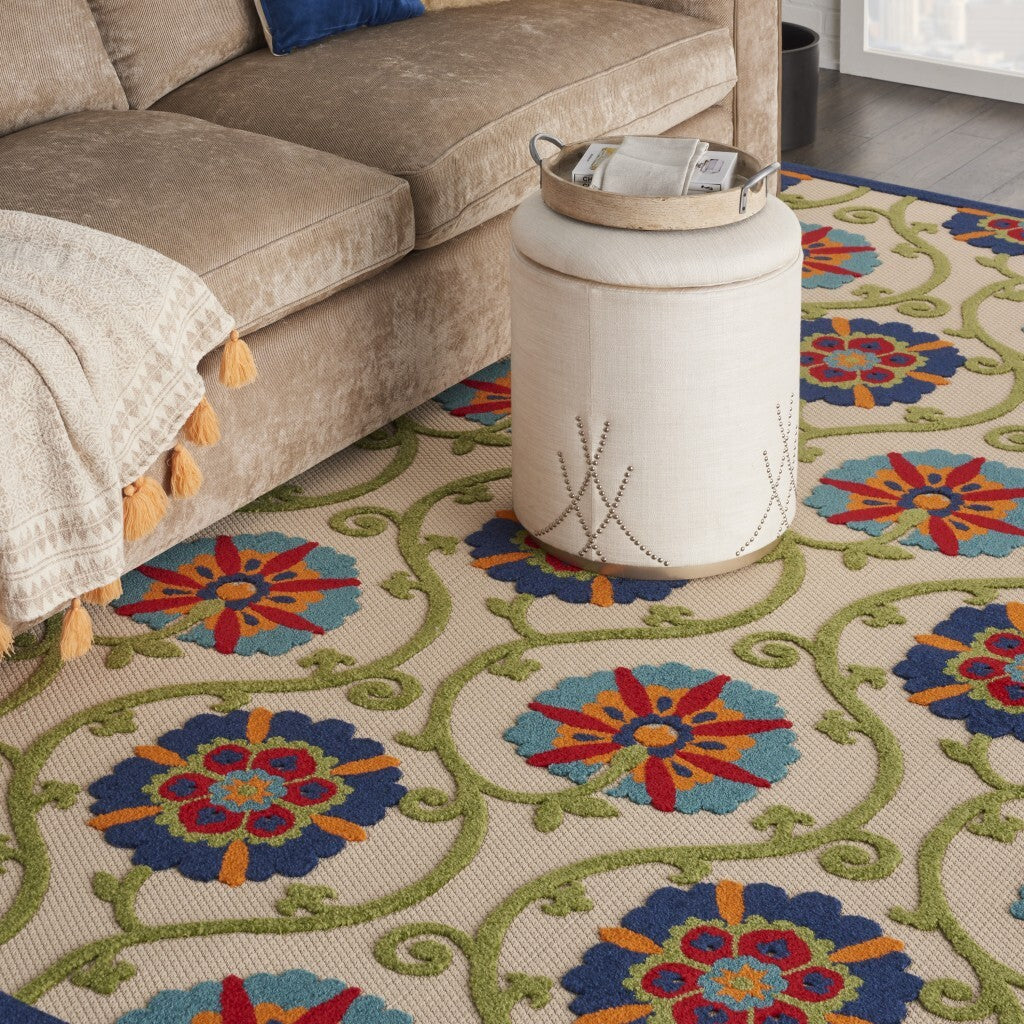 7' X 10' Blue Vines Indoor Outdoor Area Rug