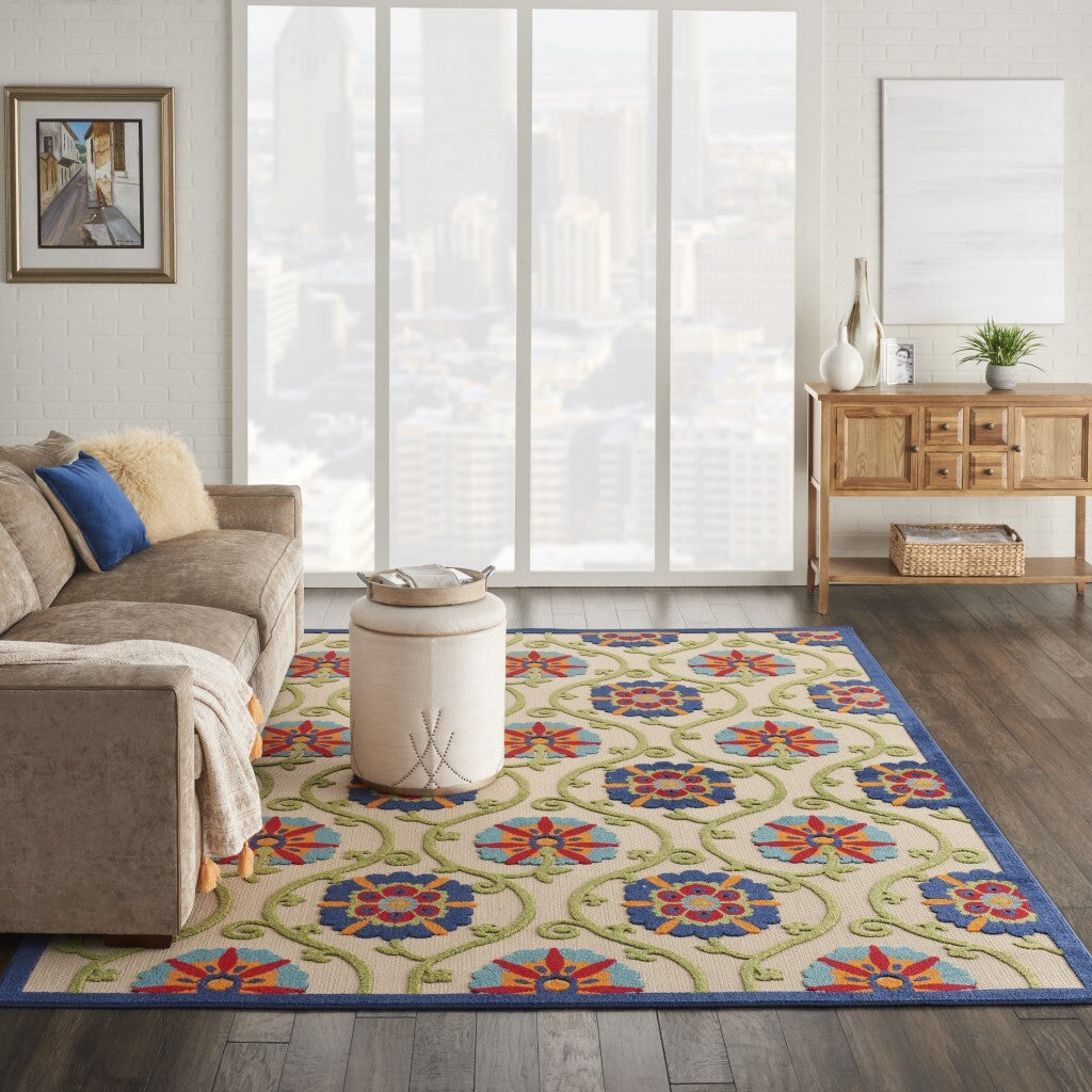 8' X 11' Blue Vines Indoor Outdoor Area Rug