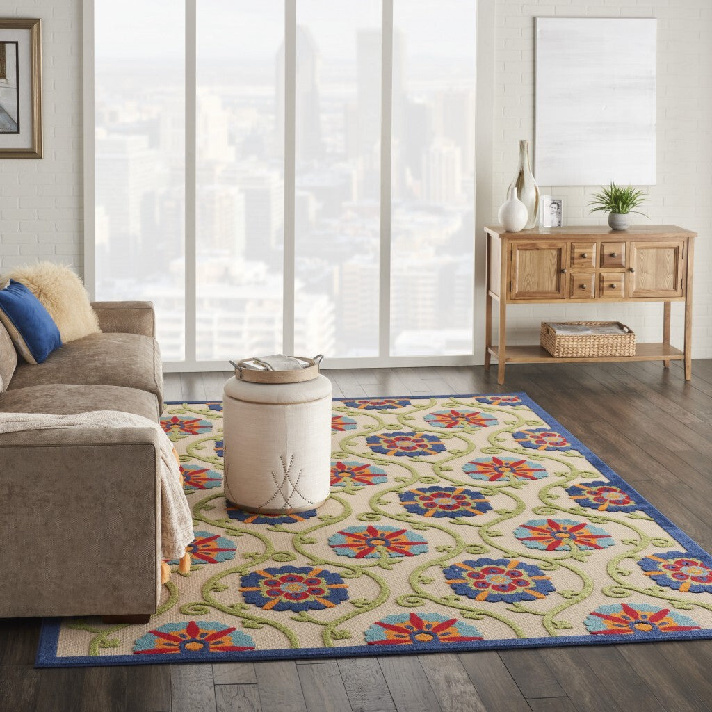 8' X 11' Blue Vines Indoor Outdoor Area Rug
