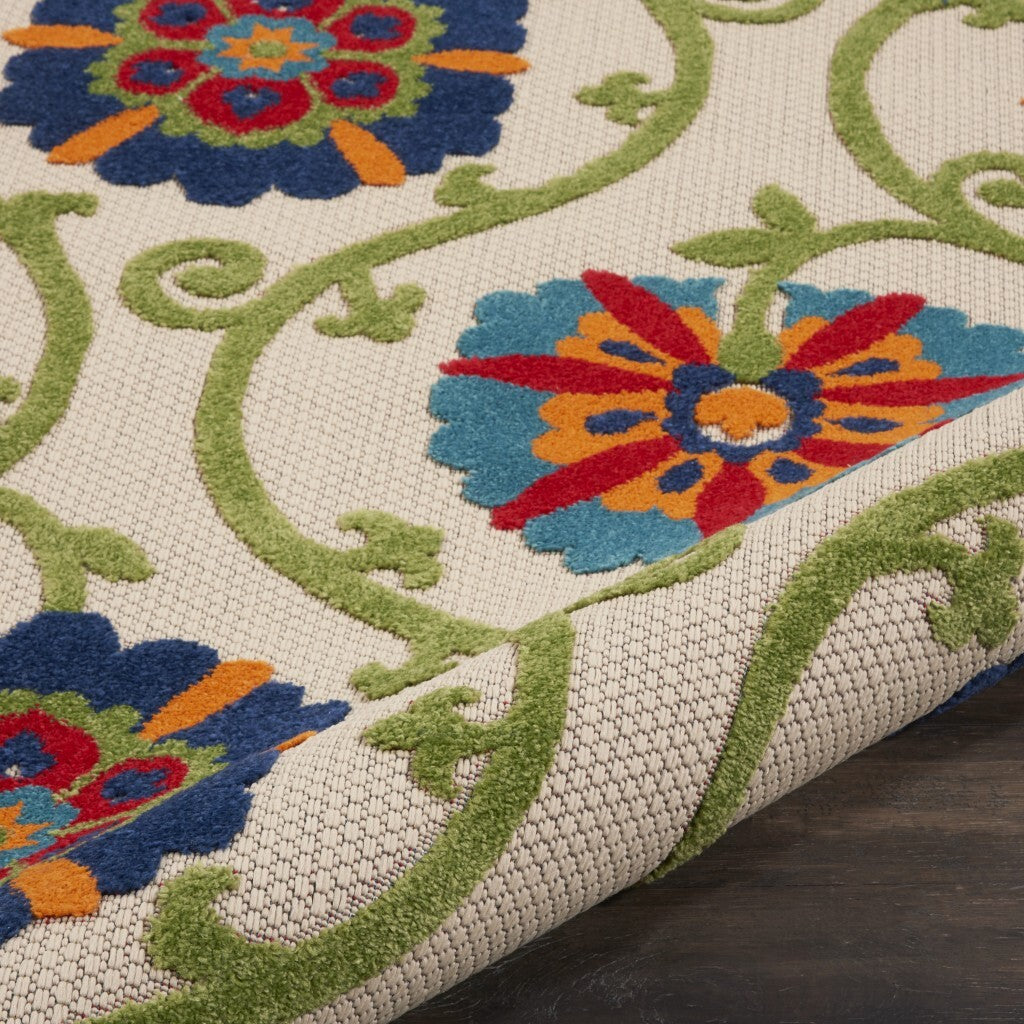 8' Round Blue Vines Indoor Outdoor Area Rug