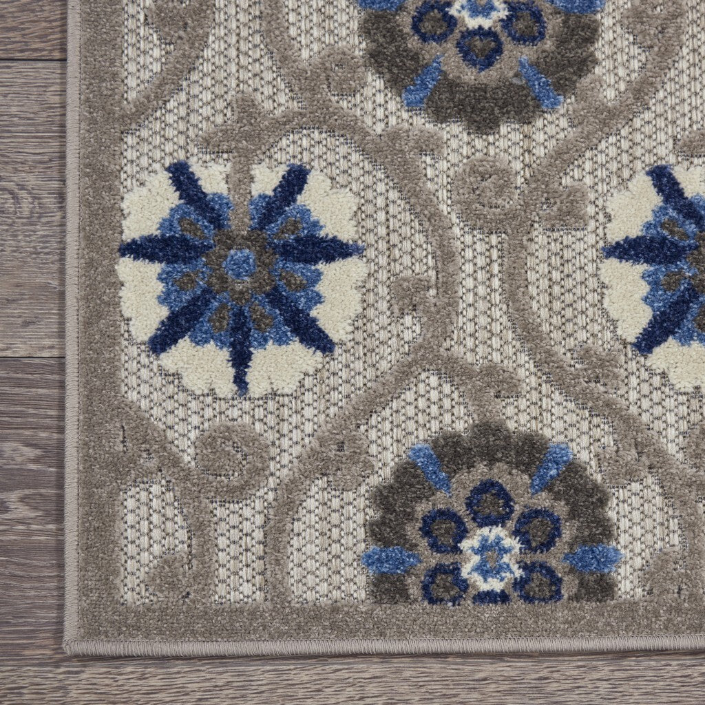 2' X 6' Gray And Blue Indoor Outdoor Runner Rug