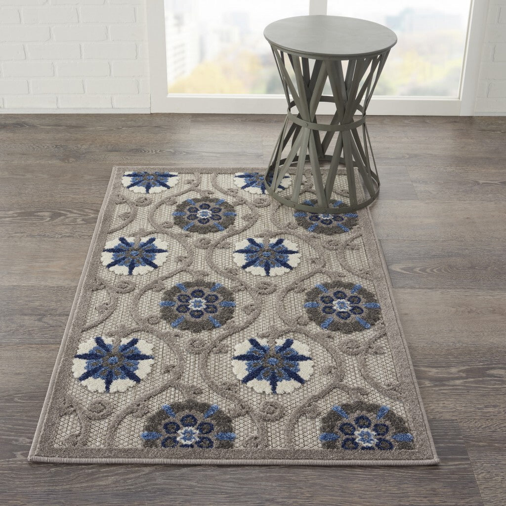 3' X 4' Gray And Blue Indoor Outdoor Area Rug