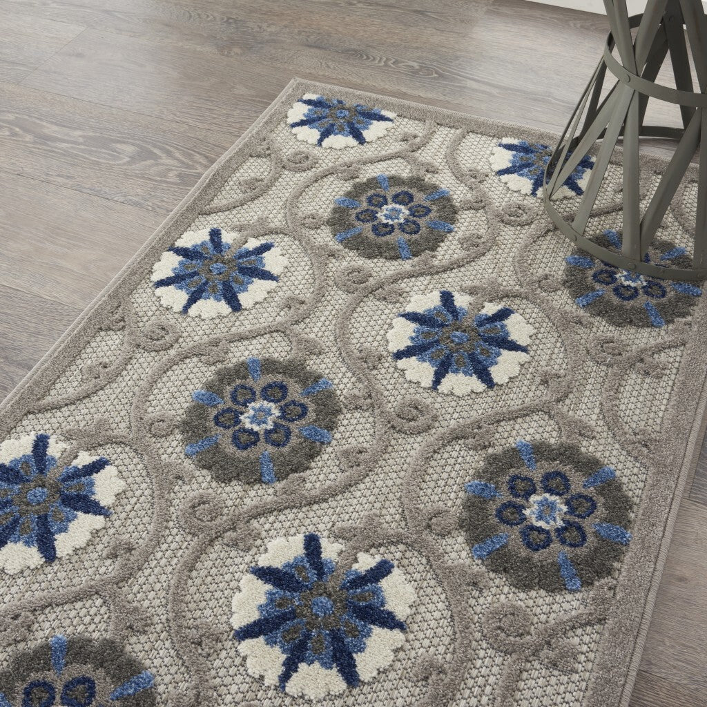 3' X 4' Gray And Blue Indoor Outdoor Area Rug