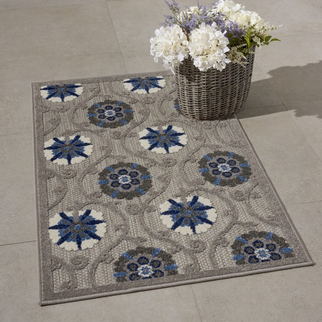 3' X 4' Gray And Blue Indoor Outdoor Area Rug