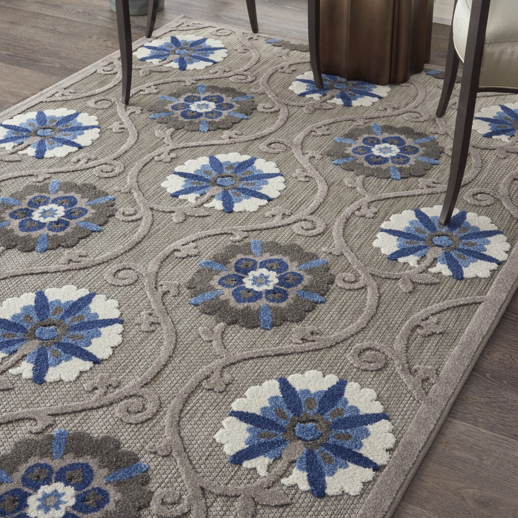 4' X 6' Gray And Blue Indoor Outdoor Area Rug