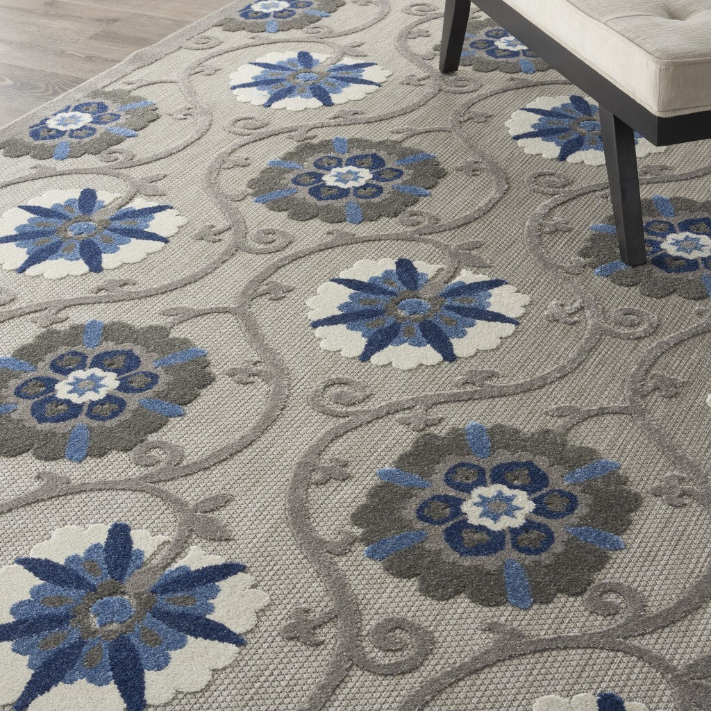 8' X 11' Gray And Blue Indoor Outdoor Area Rug
