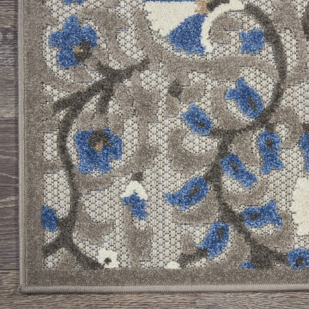 3' X 4' Gray And Blue Vines Indoor Outdoor Area Rug