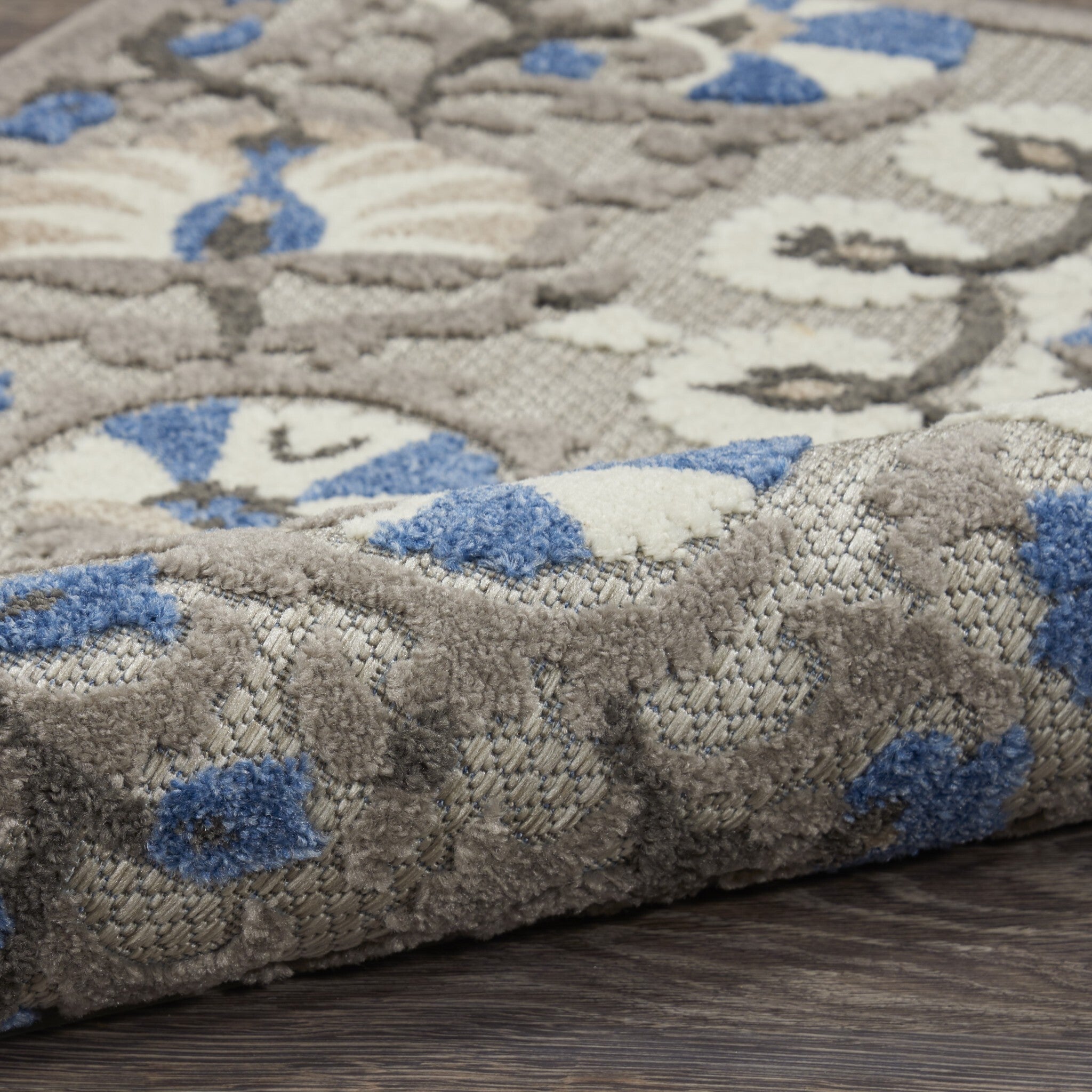 3' X 4' Gray And Blue Vines Indoor Outdoor Area Rug