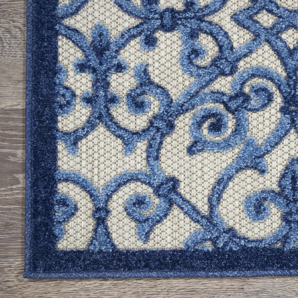 2' X 6' Gray And Blue Indoor Outdoor Runner Rug