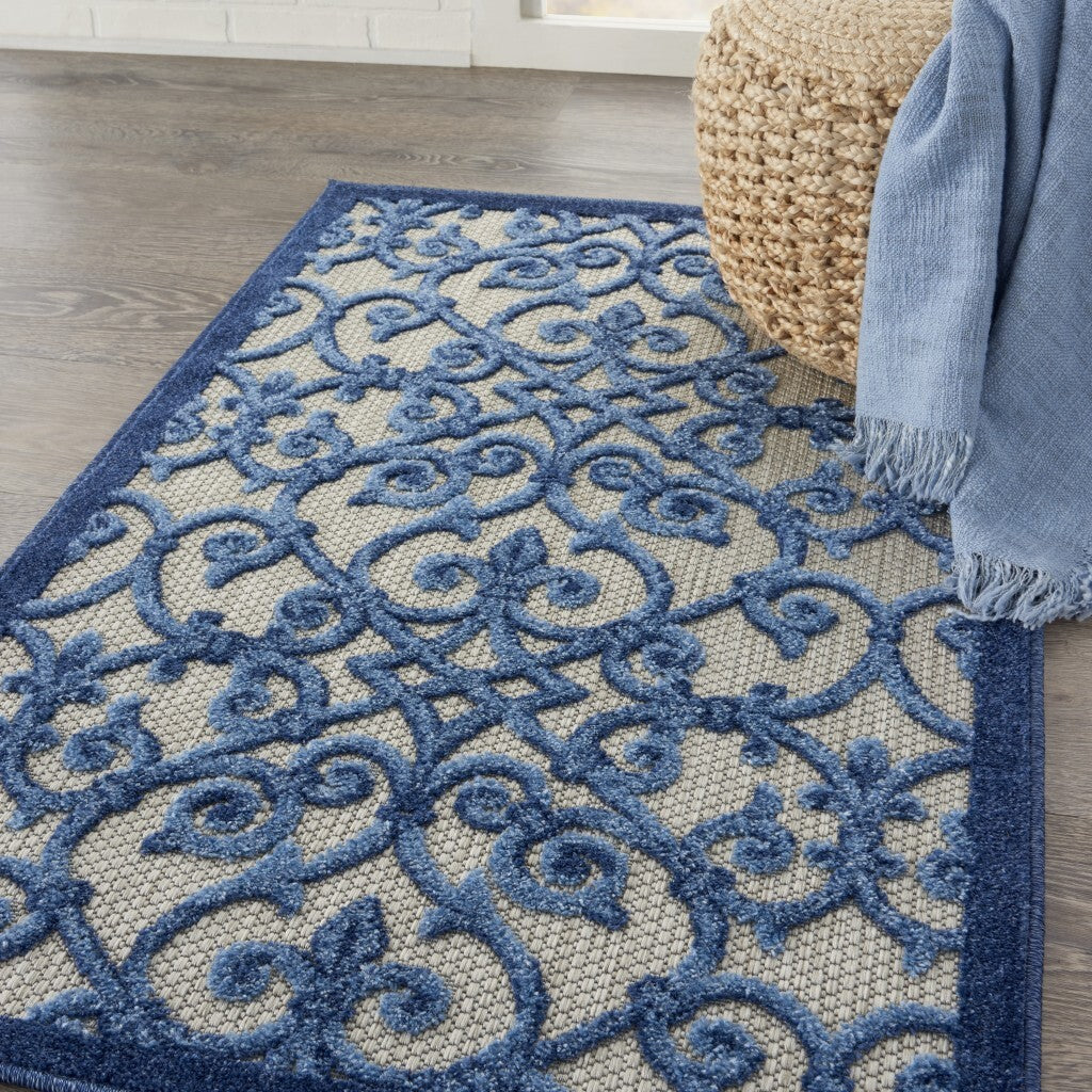 3' X 4' Gray And Blue Indoor Outdoor Area Rug