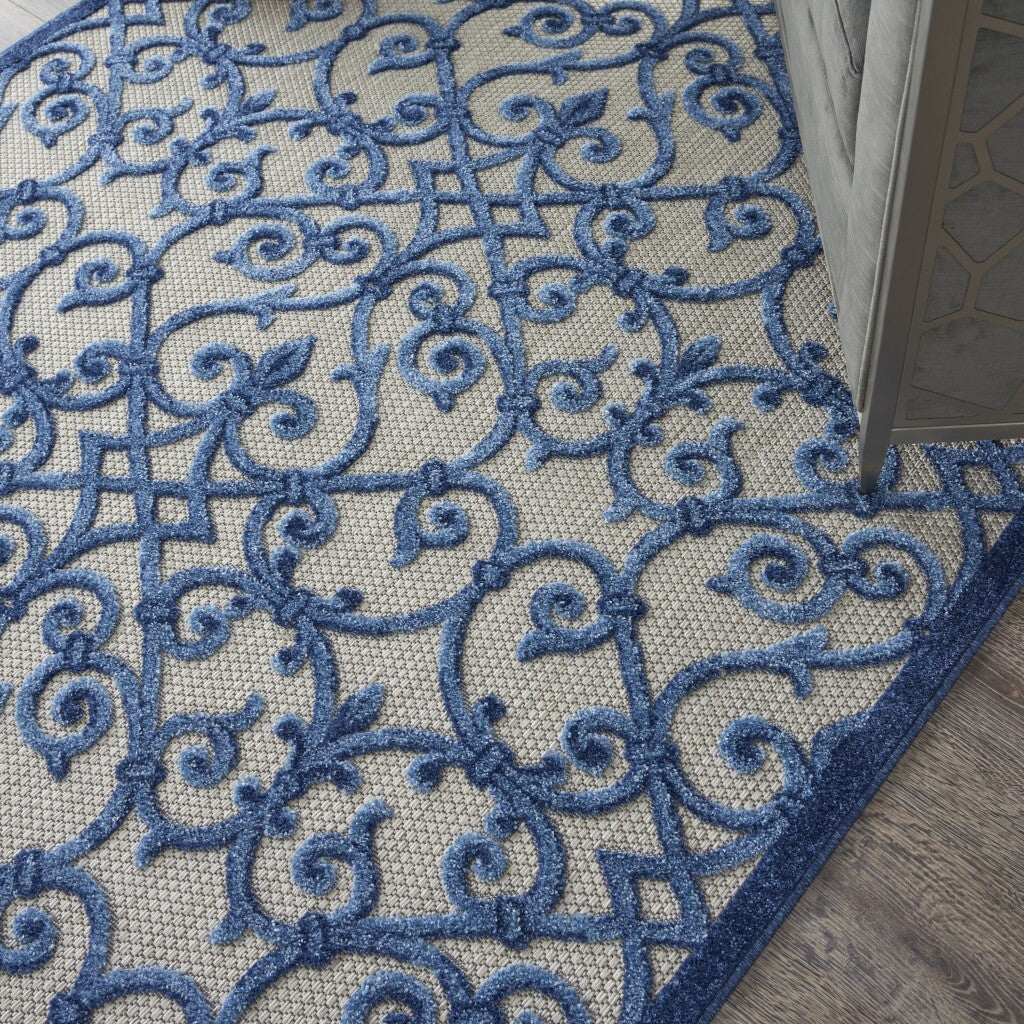 4' X 6' Gray And Blue Indoor Outdoor Area Rug
