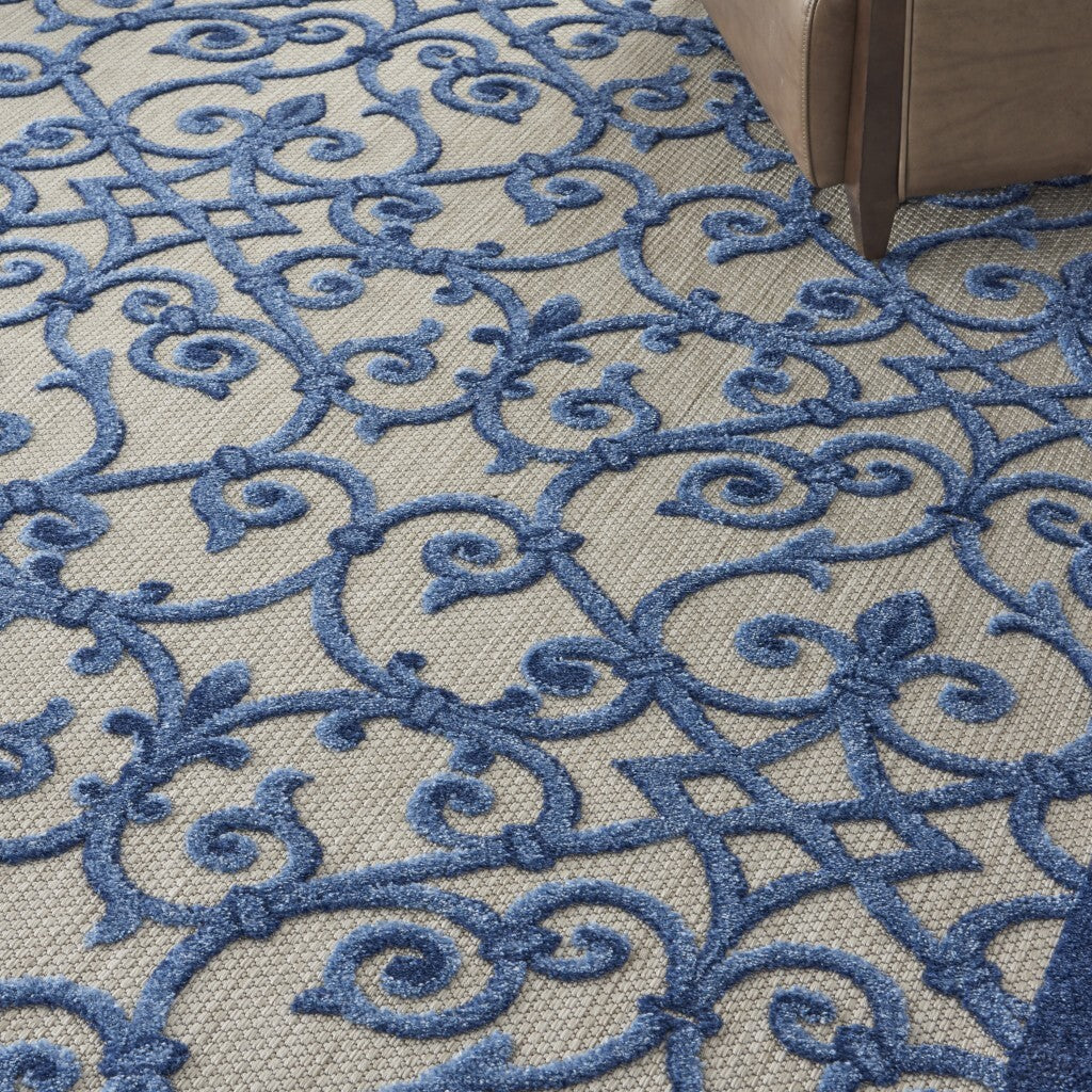 8' X 11' Gray And Blue Indoor Outdoor Area Rug