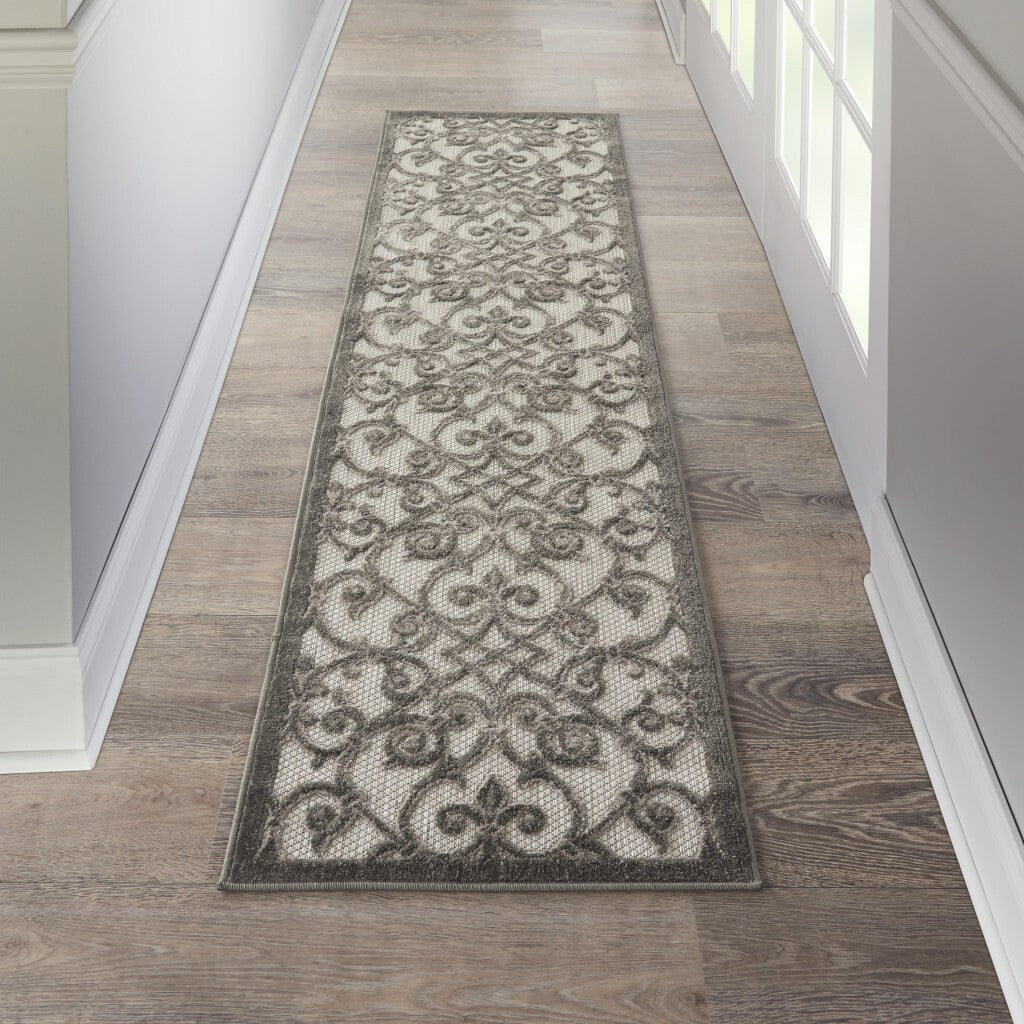 2' X 6' Gray And Charcoal Indoor Outdoor Runner Rug