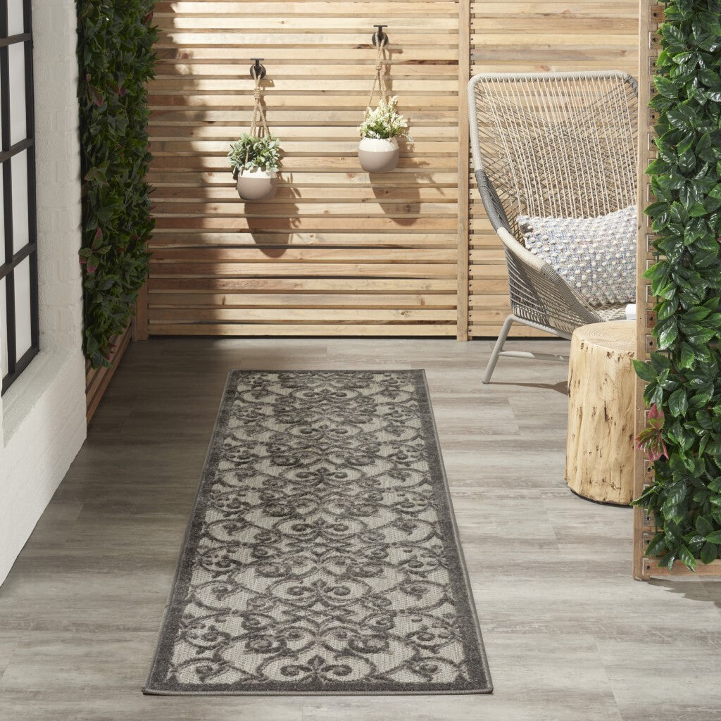 2' X 10' Gray And Charcoal Indoor Outdoor Runner Rug