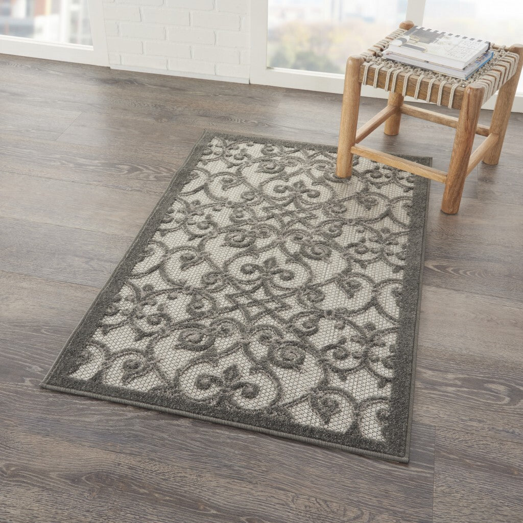 3' X 4' Gray And Charcoal Indoor Outdoor Area Rug