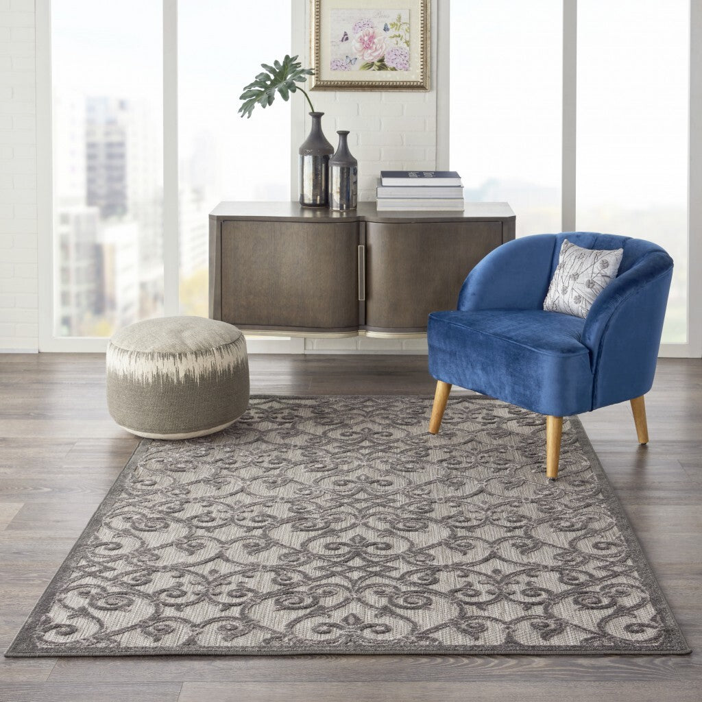 4' X 6' Gray And Charcoal Indoor Outdoor Area Rug
