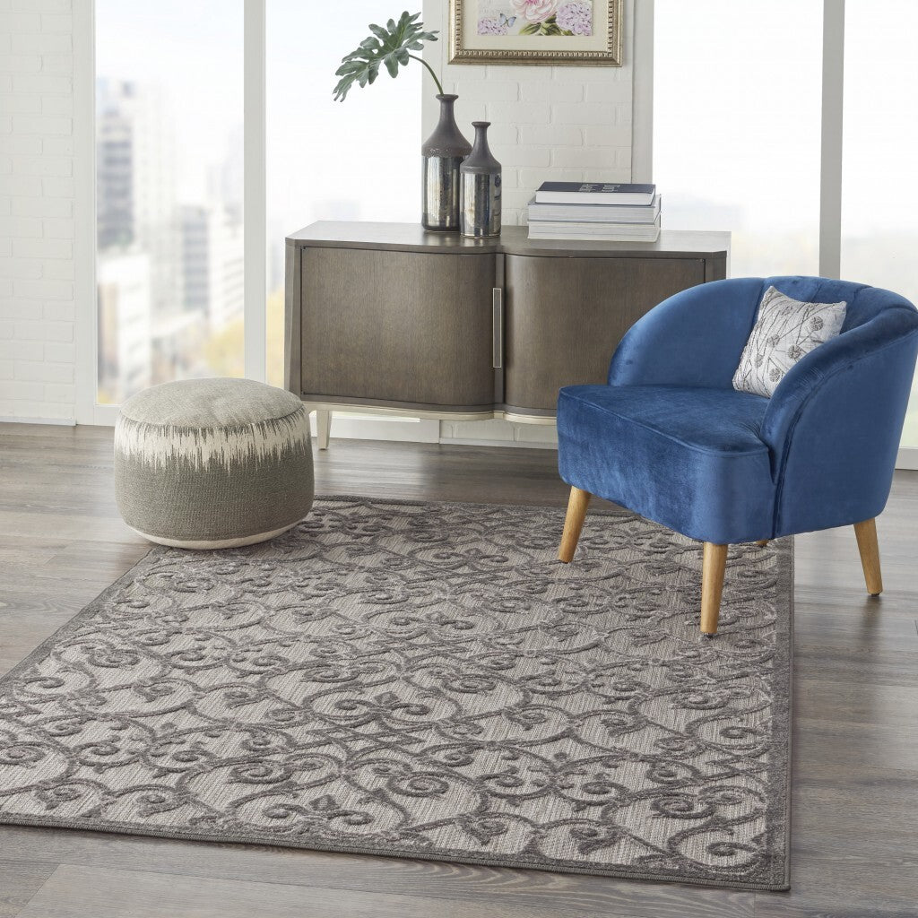 4' X 6' Gray And Charcoal Indoor Outdoor Area Rug