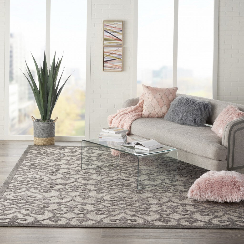 8' X 11' Gray And Charcoal Indoor Outdoor Area Rug