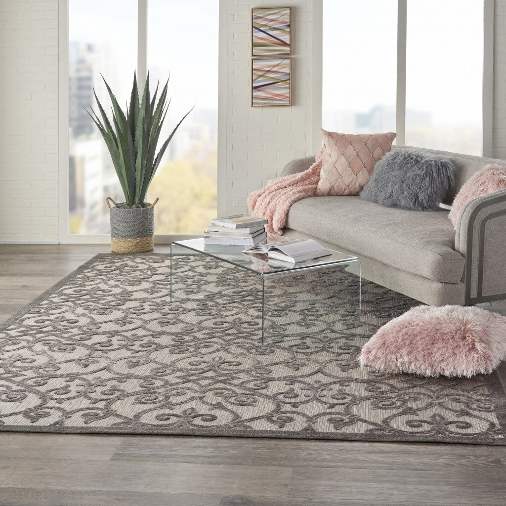 8' X 11' Gray And Charcoal Indoor Outdoor Area Rug
