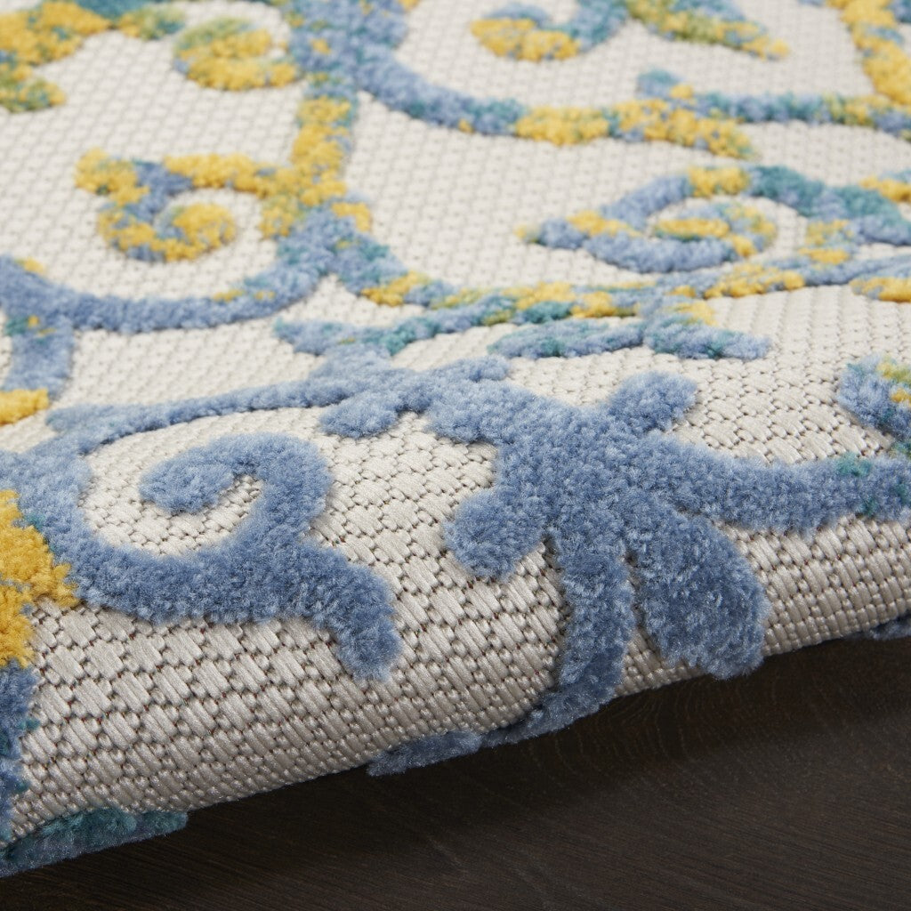 4' X 6' Ivory And Blue Indoor Outdoor Area Rug