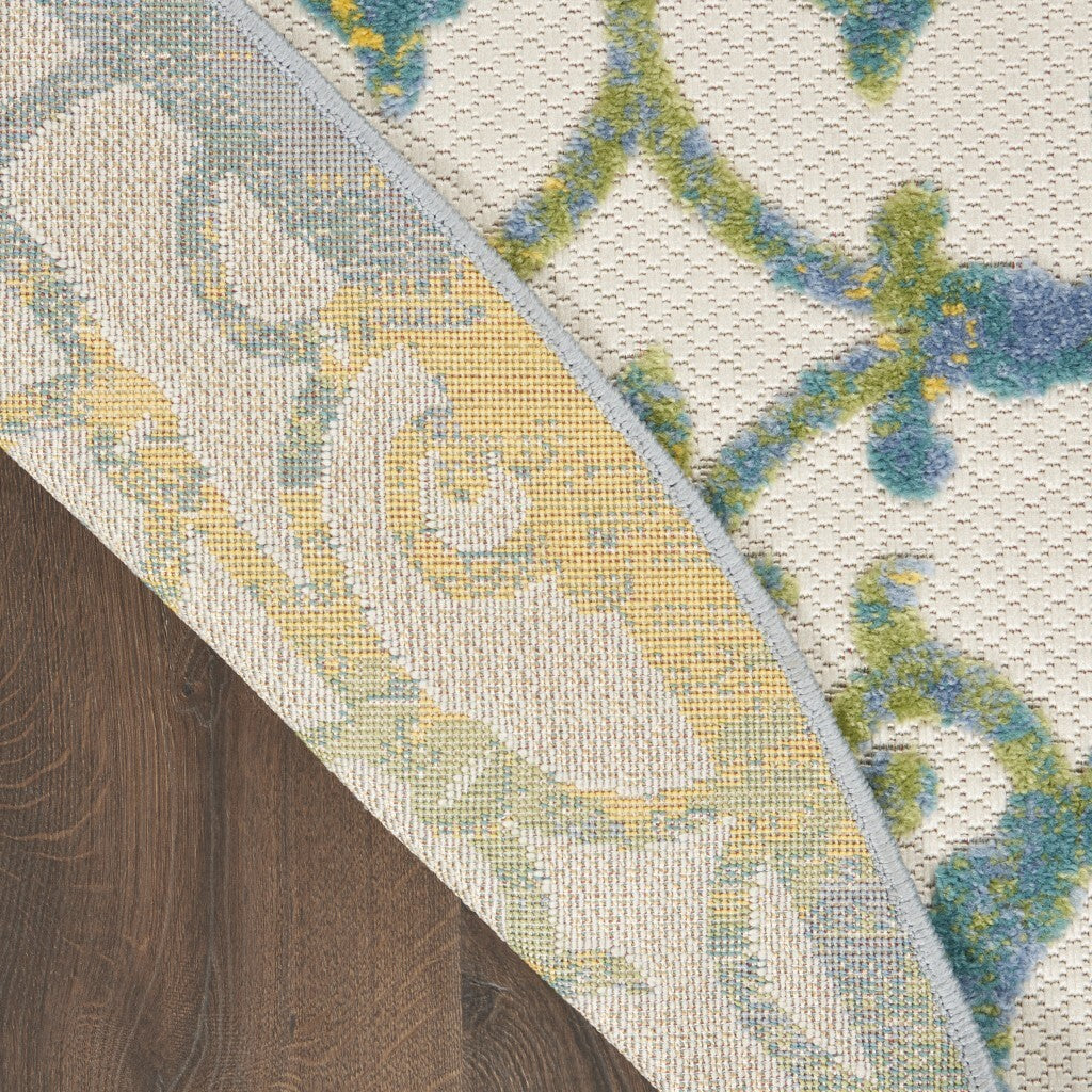 4' Round Ivory And Blue Indoor Outdoor Area Rug