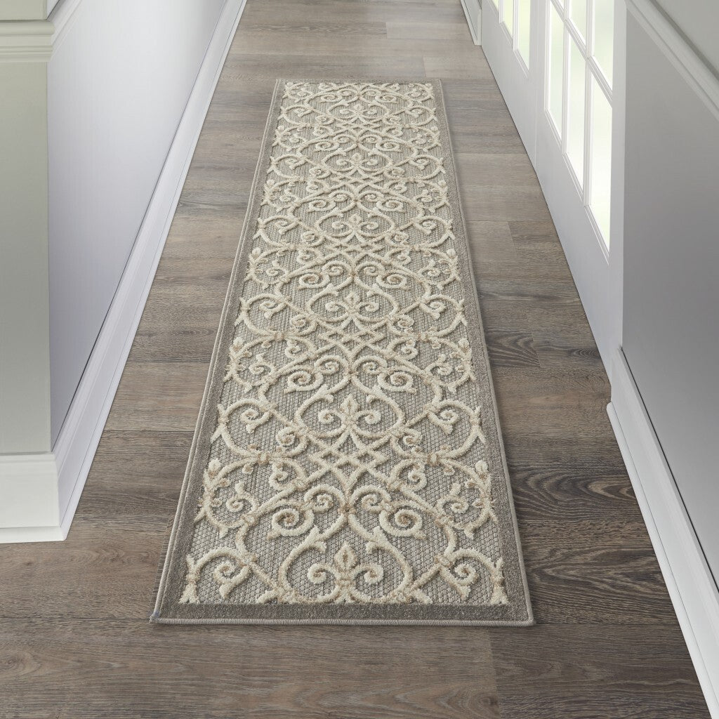2' X 6' Natural And Gray Indoor Outdoor Runner Rug