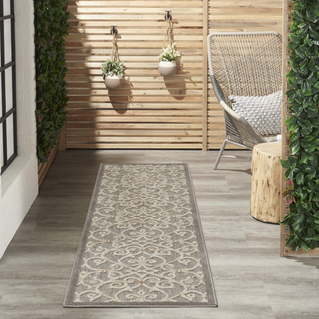 2' X 6' Natural And Gray Indoor Outdoor Runner Rug