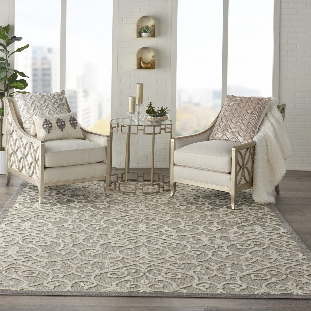 8' X 11' Natural And Gray Indoor Outdoor Area Rug