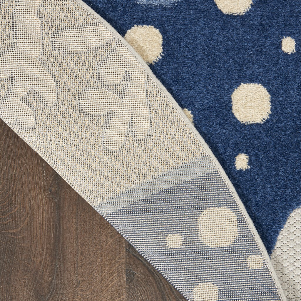 5' Round Blue And Gray Indoor Outdoor Area Rug