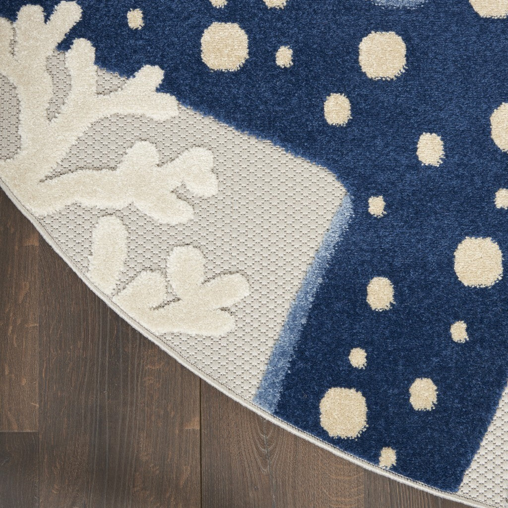 5' Round Blue And Gray Indoor Outdoor Area Rug