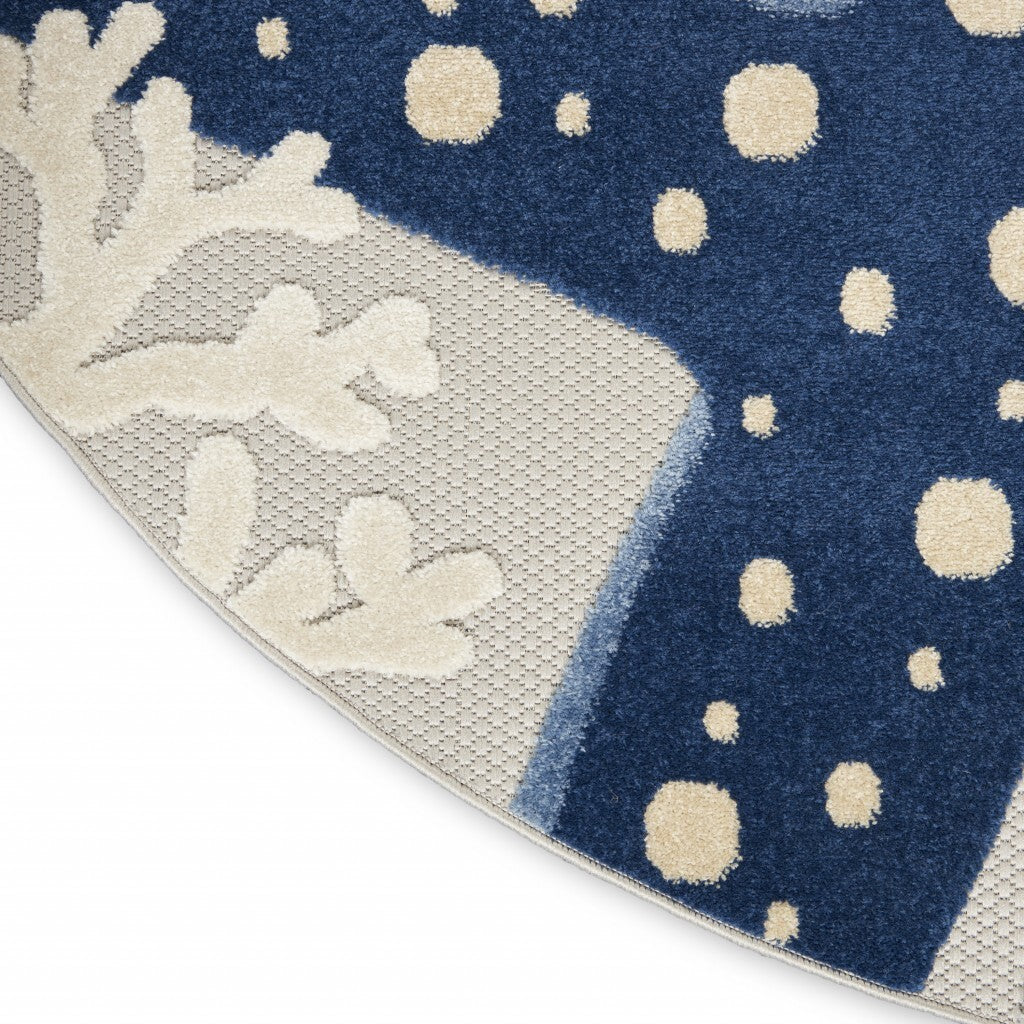 5' Round Blue And Gray Indoor Outdoor Area Rug