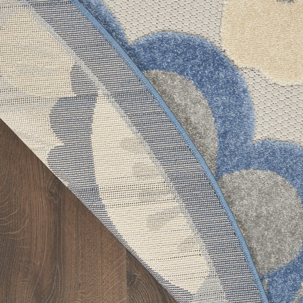 4' Round Blue And Gray Indoor Outdoor Area Rug