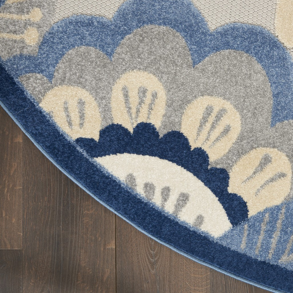 4' Round Blue And Gray Indoor Outdoor Area Rug