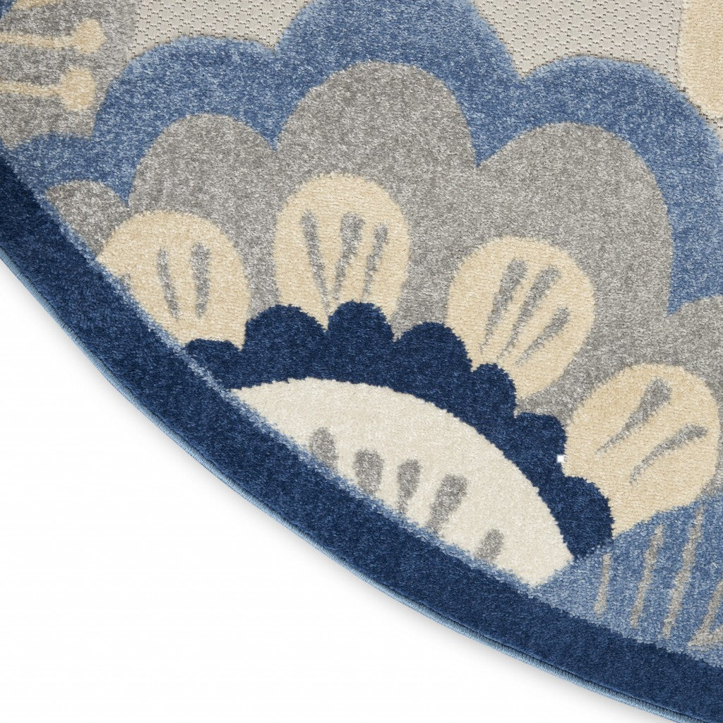 4' Round Blue And Gray Indoor Outdoor Area Rug