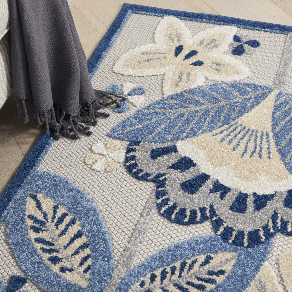 5' X 7' Blue And Gray Indoor Outdoor Area Rug