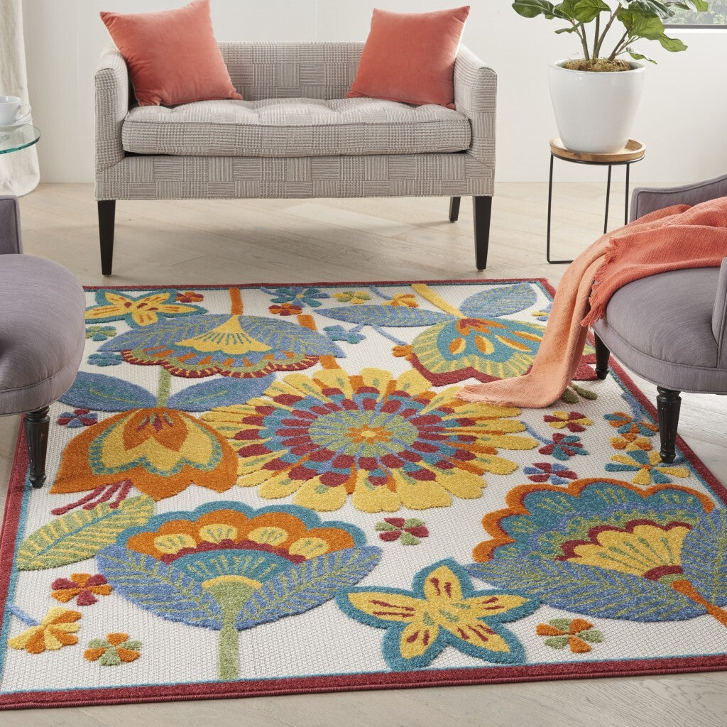 4' X 6' Yellow And Ivory Indoor Outdoor Area Rug