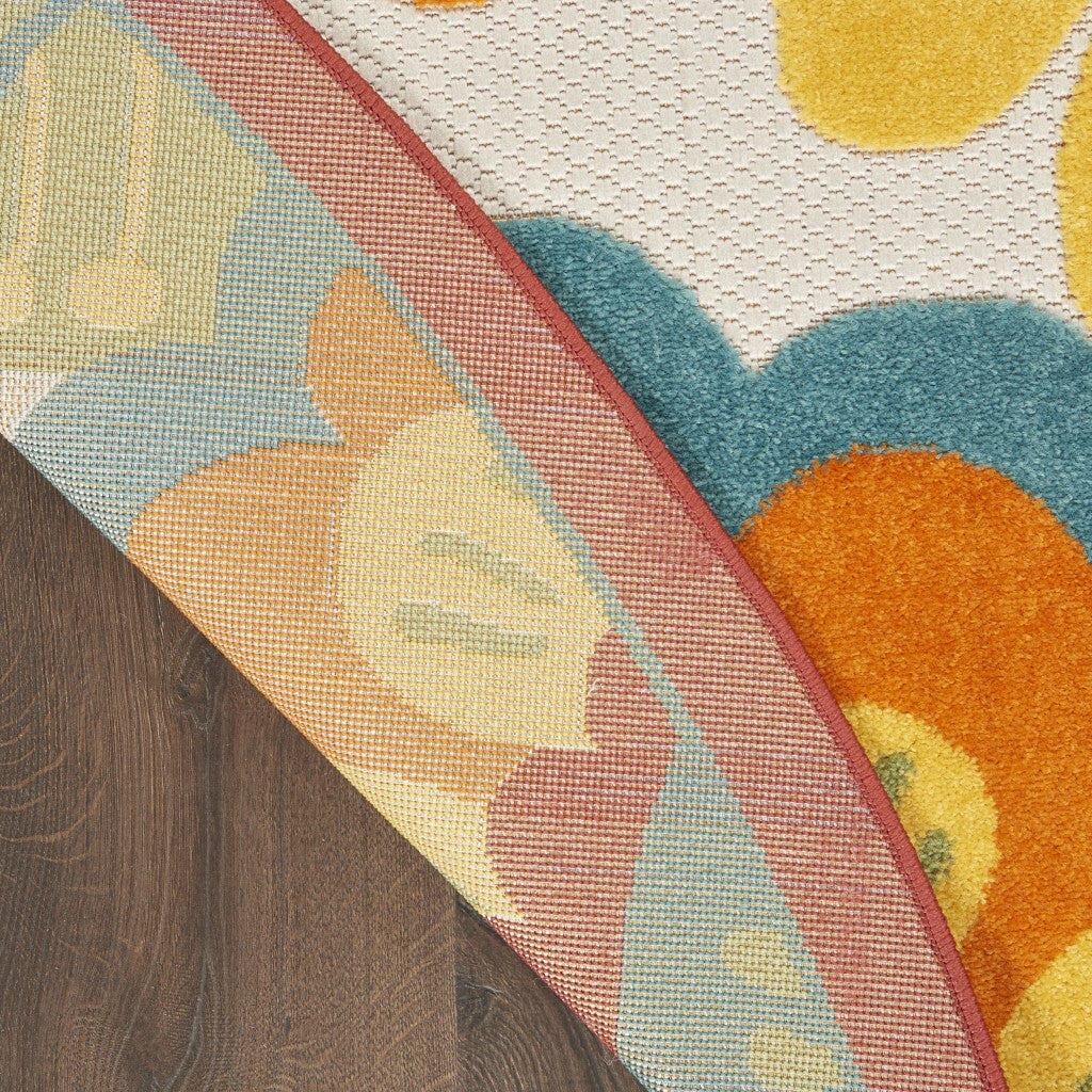 4' Round Yellow And Ivory Indoor Outdoor Area Rug